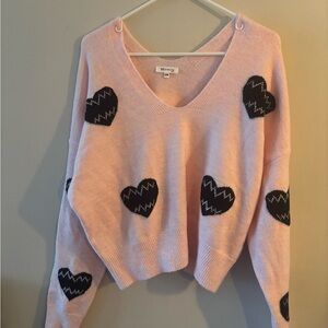 41 - Miracle Pink V-Neck Sweater with Black Hearts